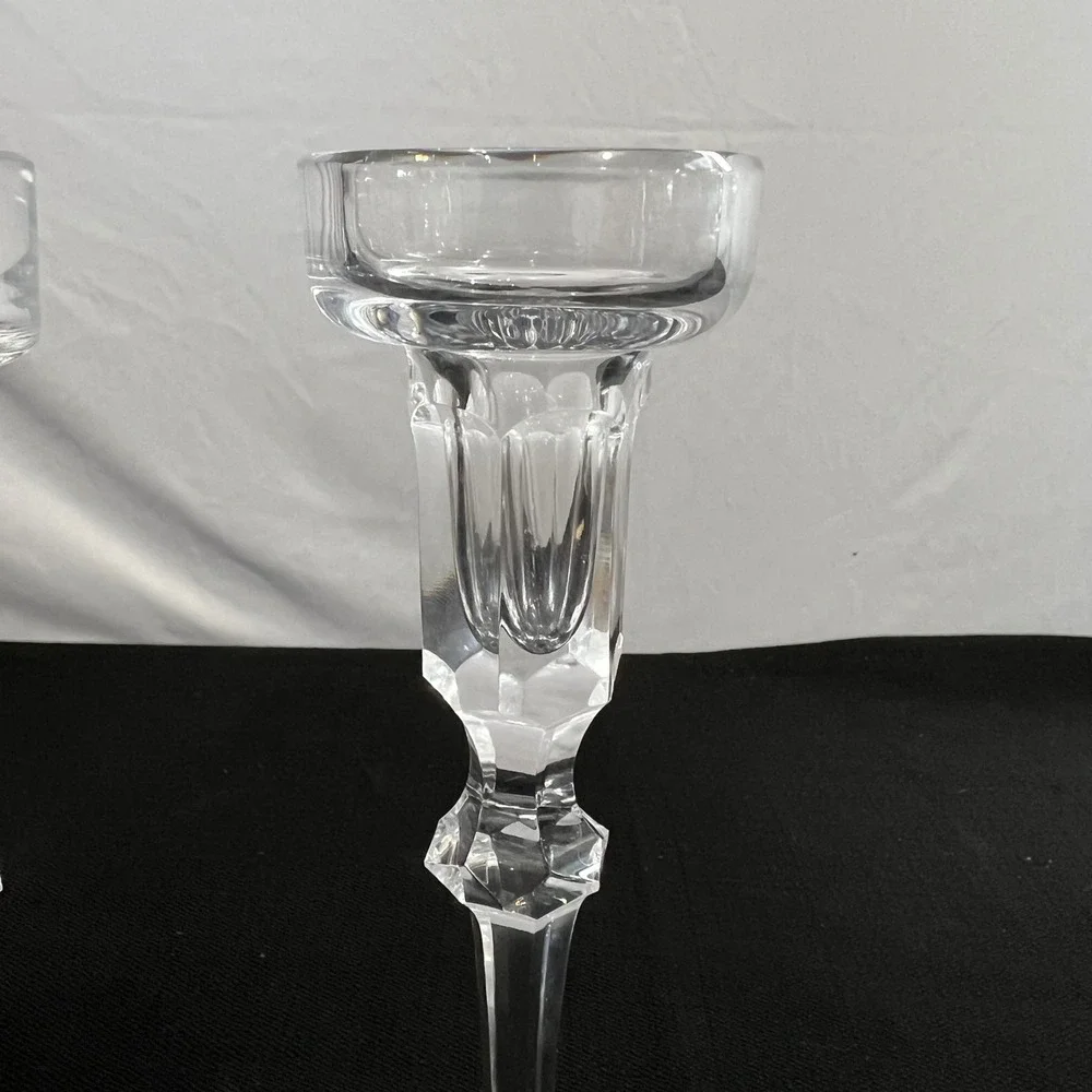 Rogaska Gallia Crystal Candlestick Holders Set of 2 Starburst Base 8.25 Inch